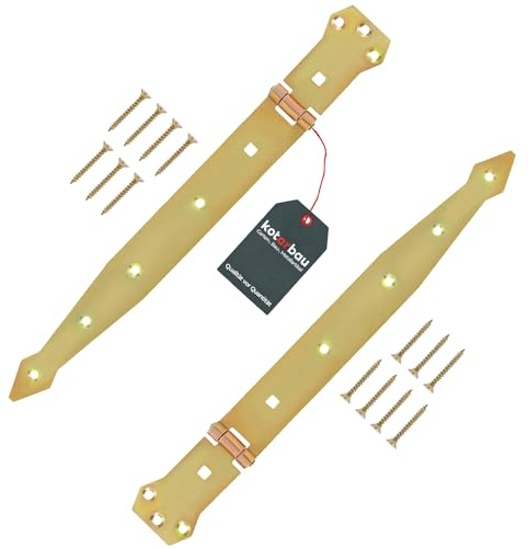 KOTARBAU® 2er Set Werfgehänge 300 mm Torscharnier Türband Verzinkt Ladenband Kreuzgehänge Türscharnier Band Scharnier Zierscharniere Gelb Rostfrei