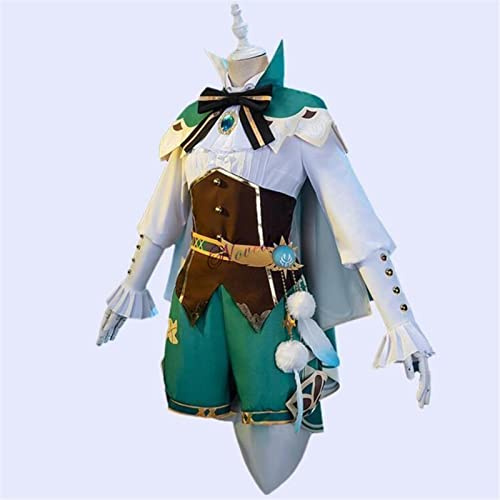 PUYYDS Genshin Impact Cosplay Venti Kostüm Halloween Anime Spiel Perücke Schuhe Harfe Prop Outfit, Green, S