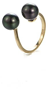 WLLDDDIU Ring Schmuck,925 Sterling Silber Ringe Kugelschwanz Ring Vergoldet Schwarz Perle Offen Verstellbare Ringe Ausgefallen Schmuck Geschenke Für Jungen Mädchen Männer Frauen