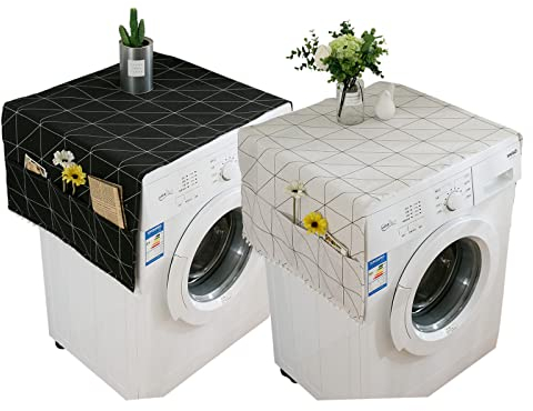 Cubierta Lavadora con Bolsillos, Cubierta Superior Lavadora, Cubierta Antipolvo para Lavadoras Frigoríficos Secadoras, Tela de Cubierta Estilo Pastoral, 2 Uds 55x130 cm (Blanco y Negro)