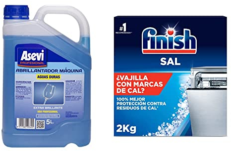 Asevi Profesional Abrillantador Vajilla 5 Litros & Finish Sal para Lavavajillas, Función Antical, 2kg