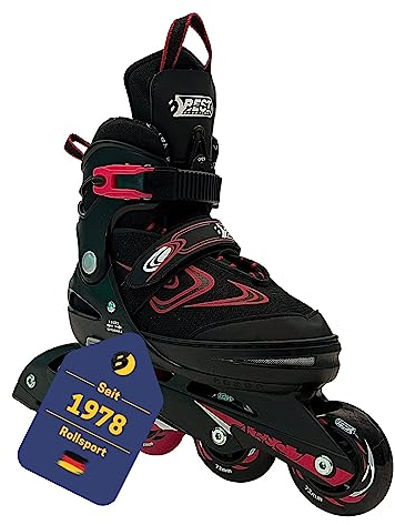 Best Sporting Inline Skates Kinder I Rollschuhe größenverstellbar I robuste Inliner für Jugendliche mit Bremse I schwarz/rot I Rollerskates Schuhe Kinder I Inliner mit 4 Rollen (33-37)