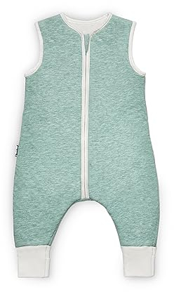 Ehrenkind® Ganzjahres-Schlafsack mit Füßen Wollfüllung | 100% Bio-Baumwolle mit 100% Wolle Füllung Baby-Schlafsack | Oeko-TEX | Hellgrün Melange 70