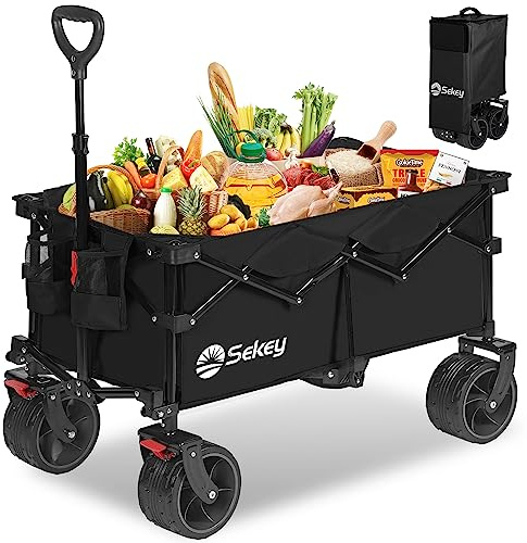 Sekey XXL rullvagn, vikbar med bromsar 150 l 150 kg, breda däck alla terränger, patenterad hopvikbar i 4 riktningar, ingen montering krävs, XXL 4020, svart