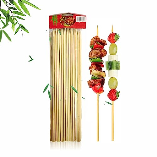 BBQ Sticks Wooden Kebab Sticks Meat Skewers Bamboo Sticks Cake Topper Chocolate Fountain Fruit Sticks Candy Floss Appetizer Food Picks Mini Burger Sausage Marshmallow Roasting (Pack of 100Pc)