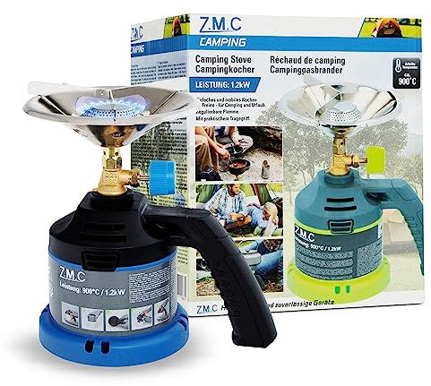 Z.M.C Campingkocher 1,2 kW, Gaskocher mit Griff für Camping, Kohleanzünder Outdoor, Kartuschenkocher für Stechkartusche, Kleiner einflammiger Gasgrill