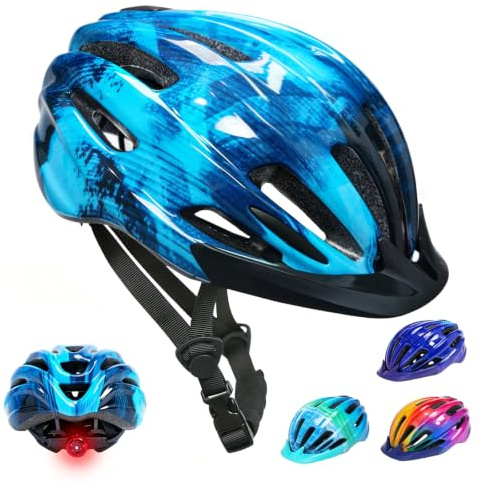 Kids Bike Helmet with LED Light, Boys Girls Bike Helmet Child Cycle Helmet Ages 5-13, Adjustable Childrens Bicycle Helmet Bicycle Scooter Skating Cycle Helmet 50-57cm