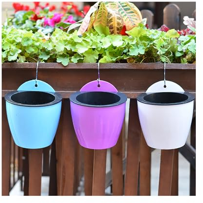 Kixnor Confezione da 3 vasi da fiori da appendere alla parete, con ganci e stoppini, per interni ed esterni, multicolore