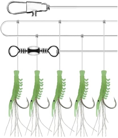 Mitraillette TSURI Sabiki Phosphorescente - Leurre de Pêche en Mer pour Maquereaux, Bars, Lieus et Orphies - Taille : 5 Leurres de 4,5cm