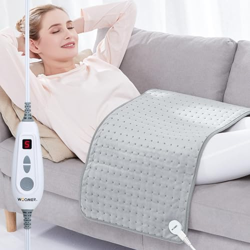 WOOMER Extra Large Heating Pad, 17x33 XL Heating Pad, Heat Pad with Multi-Color Option, Moist Heat Therapy Feature, Auto Shut-Off, Power Cords Storage Belt
