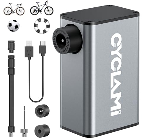 CYCLAMI Pompa elettrica per Bicicletta Portatile, Mini Pompa per Bici da 100 PSI, Pompa ad Aria Ultra Piccola, 350 mAh, Batteria Ricaricabile di Tipo C per Tutte Le Bici