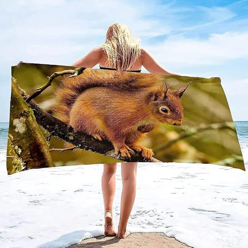 okoikfc 3D Strandtuch 150x200 cm Eichhörnchen Badetuch Groß Eichhörnchen Microfaser Handtücher Weich Schnell Trocknen Strandhandtuch Herren Frauen Badetücher, Strandtücher Strandlaken Handtuch A713