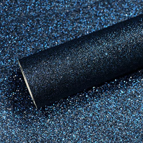 VEELIKE Papier Peint Bleu Noir Paillette 40 cm x 900 cm Papier Peint Pailleté Bleu Foncé Rouleau Adhesif pour Meuble Papiers Peints Decoratifs Salon Chambre Revetement Mural Salle de Bain Amovible