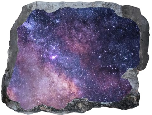 Indigos UG - Wandtattoo Wohnzimmer 3D Effekt - 60x34 cm - Wandaufkleber - Galaxie - Durchbruch Wanddeko - Graue Wand - Landschaft, Ausblick - für Wohnzimmer, Schlafzimmer, Küche, Bad, Kinderzimmer