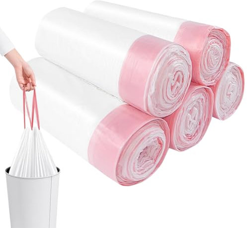 Sacchetti Immondizia, 100pcs Buste Spazzatura 10l, Buste Immondizia con Coulisse, Sacchi Immondizia per Ufficio, Camera da Letto, Bagno, Cucina, Soggiorno (45 cm x 50 cm)