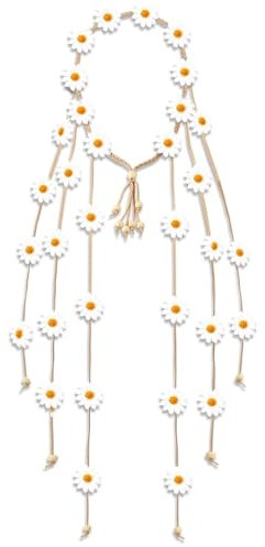 Zeayebsr 1PCS Blumen-Hippie-Stirnband Sonnenblumen-Stirnbänder Blumenkranz Boho Behemain Beige Gänseblümchen-Hippie-Kopfschmuck Mit Verstellbaren Perlen Haarbänder Quaste Haarschmuck