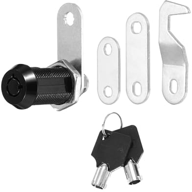 PATIKIL 1-1/8 tum svarta skåplås med svarta tangenter, 1 pack zinklegering kamlås cylinder RV lås set nyckel likadant för skåp RV låda förvaring dörr verktygslåda