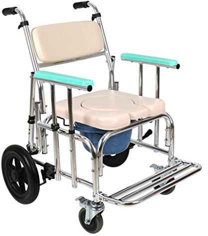 SBCGFY Chaise percée Fauteuil Roulant Siège de Toilette rembourré en polyuréthane pour Personnes âgées Salle de Bain Chaise de Douche Portable avec roulettes Chaise roulante de Transport Max 100 kg