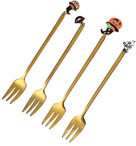 Ciieeo 4 Pièces Cuillère à Café En Acier Inoxydable Cure-dents Apéritif Cuillères à Dessert Tasses Fourchettes De Dégustation De Fruits Fourchette à Gâteau Desserts Alliage De Zinc