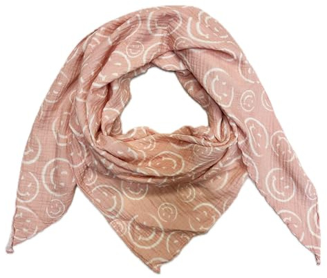 Smiley Smile Dreieck Schal aus 100% Baumwolle Frühling Unisex Uni Fashion Stola Tuch Übergangszeit Italy Sommer Strickschal Strick Tuch Happy