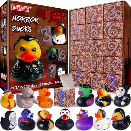 Intever Advent Calendar 2026 - Horror Rubber Duckies - 13 Days of Spooky Countdown with 2 Hidden Figures | Halloween Collectible Rubber Ducks