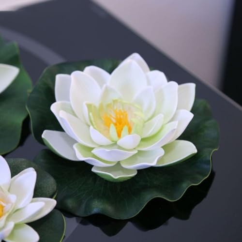 5 Stück Schwimmende Blumen, Künstliche Seerosen, Seerose Lotusblüte, schwimmend Lotusblüten, weiß Wasserlilie TeichDekoratio, für Pool und Hochzeit Hausgarten Hof Teich Aquarium Dekoration