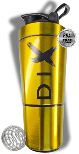 DIX SHAKER Protein 750ml Stainless Steel with Compartment 60g for Powder - Sports Bottle - BPA Free - Gold