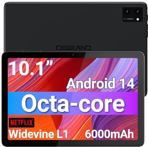 DigiLand Tablet 10 Pollici Android Octa-Core Processore,OTG, 10GB+64GB+TF Expansion,Split-Screen,WiFi 6,BT5.0, doppia fotocamera 5MP+8MP,6000mAh,Widevine L1(Caricabatterie non incluso) (Grigio)