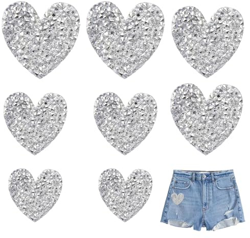 8Pezzi Toppa termoadesiva a forma di cuore, con strass, applicazione a caldo, per vestiti, jeans, giacche, cappelli, zaini, scarpe, 4 misure