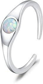 Skcess 14K Weißgold Damen Ringe Weiß Frauen Ringe Opal 5x5mm, Rund Partnerringe Größe 58 (18.5)
