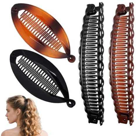 Banana Clip,Juego de 4 pinzas de pelo de plátano retro para rizos gruesos, Accesorios para el cabello de cola, Pinzas de plátano para mujeres y niñas