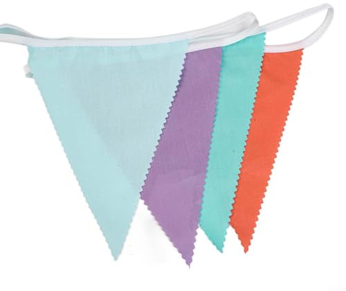 Yhenlovtt Festone in tessuto per bambini, con 36 bandiere triangolari multicolore, lavabile, decorazione da giardino, in cotone, 10 m, da appendere per compleanni e interni (verde, viola, arancione)