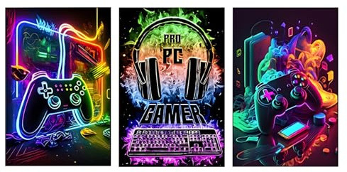 milaosk 3 Stück Neon Bilder Gaming Wandbilder Gaming Poster Kunstdrucke | Videospiel Bunte Controller Gamepad Bild Wandposter für Teenager Jungenzimmer Gaming Zimmer Deko 12x16 Zoll Ungerahmt