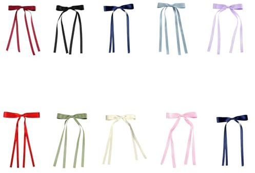 alloneslife 10 pinzas para el pelo con lazos de cinta de estilo japonés con doble serpentina para mujeres y niñas, elegantes pinzas de garra de pico de pato
