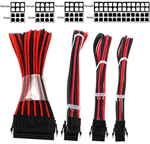 ROYJJ Customization Sleeve Extension Power Supply Cable Kit 18AWG 24Pin / 4+4Pin / 6+2Pin PCI-E / 6Pin PCI-E