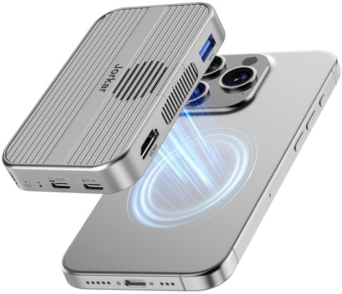 Jorkar Magnetic Docking Station 10gbps, USB C 3.2 Hub mit NVMe M.2 SSD-Gehäuse für iPhone 17/16/15 Pro/Pro Max/Plus mit Kühlventilator, unterstützt SSD 2230/2242/2260/2280 B+M M-Key