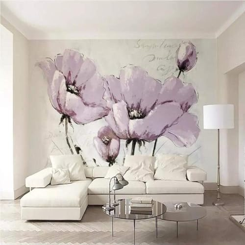 XLMING Dessiné À La Main Art Esthétique Violet Fleurs Art 3D Papier Peint Texture Soyeuse Intissé Salle à Manger Bureau D'étude Canapé Chambre Salon TV Mur-430cm×300cm