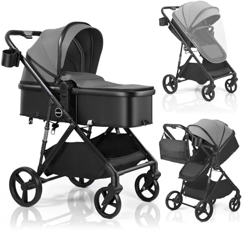 UBRAVOO 2 in 1 Baby Stroller, Folding Infant Newborn Pram Stroller with Reversible Seat, Canopy, Storage Basket, Cup Holder, Lightweight Pushchair- Toddler Strollers for 0-36 Months Old Babies