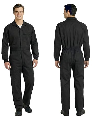 COARTEX Buzo de Trabajo – Mono Industrial Multibolsillos | Tejido Resistente (65% Poliéster / 35% Algodón), Puños Elásticos y cierre Cremallera con Velcro | Ideal para Talleres, Industria (Negro, L)