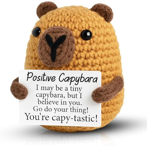 Caelura Pocket Hug Positive Capybara Handgehäkeltes Kuscheltier | Gehäkelt, Emotional Support Geschenk, Für Frauen Mama, Motivationsgeschenk für Kollegen Familie Männer Damen