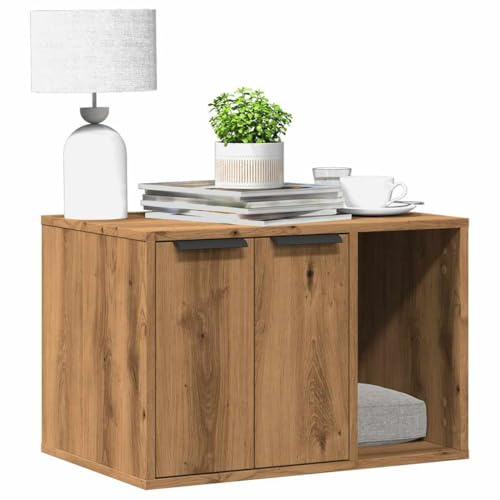 Mokuyary Meuble de bac à litière pour Chat chêne Artisanal 60x40x40 cm Meuble Litière Chat, Maison de Toilettes Table Basse pour Salon, Chambre, Balcon