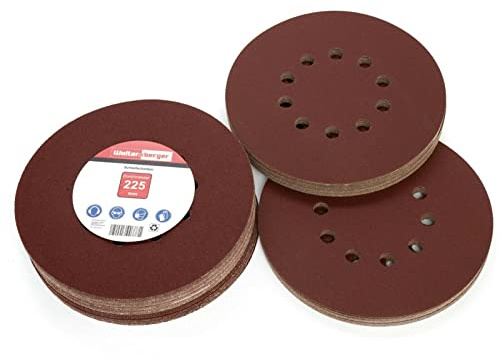 Woltersberger® 50 Stück Schleifscheiben Ø 225mm | Körnung P40 | 10 Loch in rot | Schleifpapier Trockenbauschleifer Langhalsschleifer Schleifgiraffe Deckenschleifer