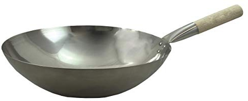 yoaxia ® - [ Edelstahl-Wok Ø 35 cm runder Boden ] Asiatische Edelstahlpfanne / Küchen Wok / Pfanne