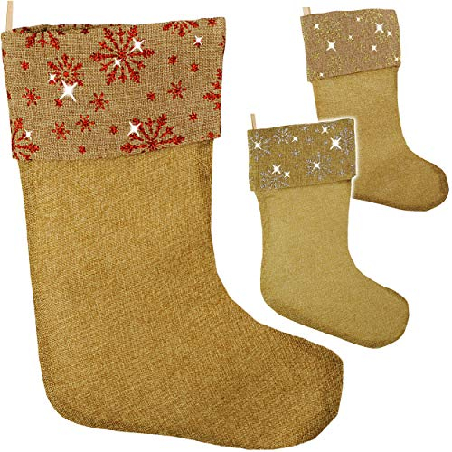 alles-meine.de GmbH 5 Stück XL - Weihnachtssocken & Weihnachtsstrümpfe - Glitzer & Glimmer Effekt - 45 cm - rot/Gold/Silber - zum Aufhängen - Nikolausstiefel - Nikolausstrü..