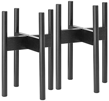 Rubberneck 2er Set Bambus Pflanzenständer - Verstellbare Blumentopfständer aus Bambusholz für den Innen- und Außenbereich - Schwarz