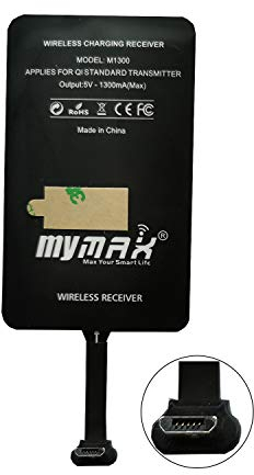 MyMAX – Ricevitore e adattatore di ricarica wireless Qi super veloce tipo A 1300mA compatibile con Samsung Galaxy, Huawei, LG, Nokia, Moto, HTC, Google Nexus e altri dispositivi Micro USB-A