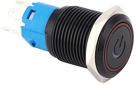2 pezzi Interruttore a pulsante LED, 16mm 1NO1NC Interruttore a pulsante autobloccante nero impermeabile per Auto (Red - 3-6VDC)