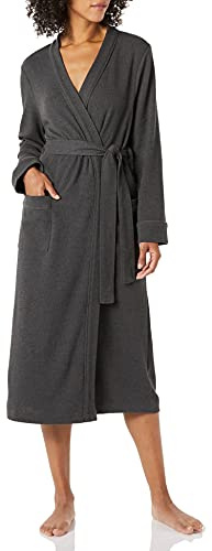 Amazon Essentials Women's Lightweight Waffle Full-Length Bath Robe (Available in Plus Size), Charcoal Heather, Large