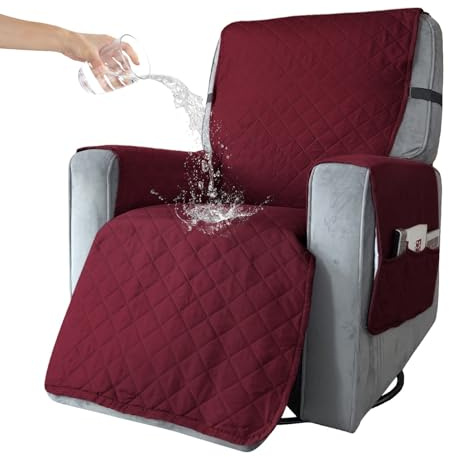 BXFUL Sesselschoner Relaxsessel Sesselauflage Relax,Sofaüberwurf 1 Sitzer Sesselschutz für Hunde Gesteppter Möbel-Schutz für Ledersofa (S,Weinrot)