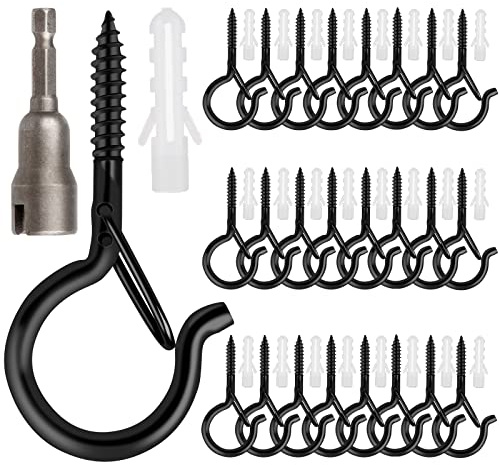 24 PCS Q-Hanger Hooks, Screw Hooks for Outdoor String Lights, Safety Buckle Design Cup Eye Hook for Hanging Christmas Lights, Plants, Wind Chimes, Mounted on Wall Ceiling, Include 1 Wing Nut Driver